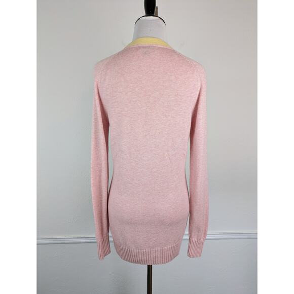 Faconnable Cardigan Sweater Cotton Cashmere Classic Preppy Pink Yellow Size S - Picture 5 of 11